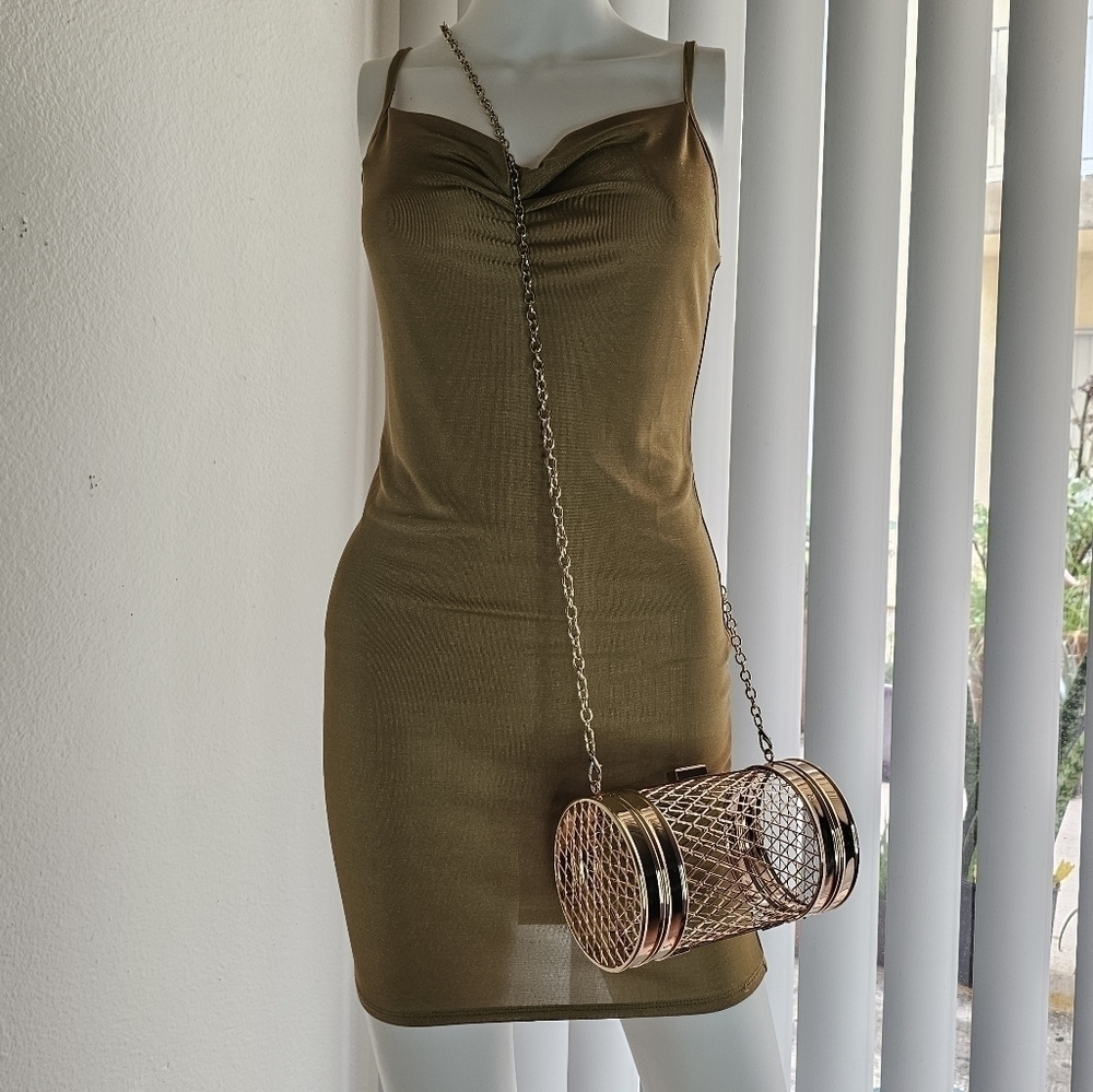 Womens Dress Size S  Gold Draped Cowl Neck - Picture 2 of 12